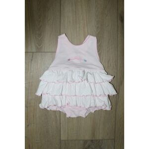 Kissy Kissy Fish Pink Polka Dot Tiered Ruffle Romper Sleeveless Pima Cotton 3-6M